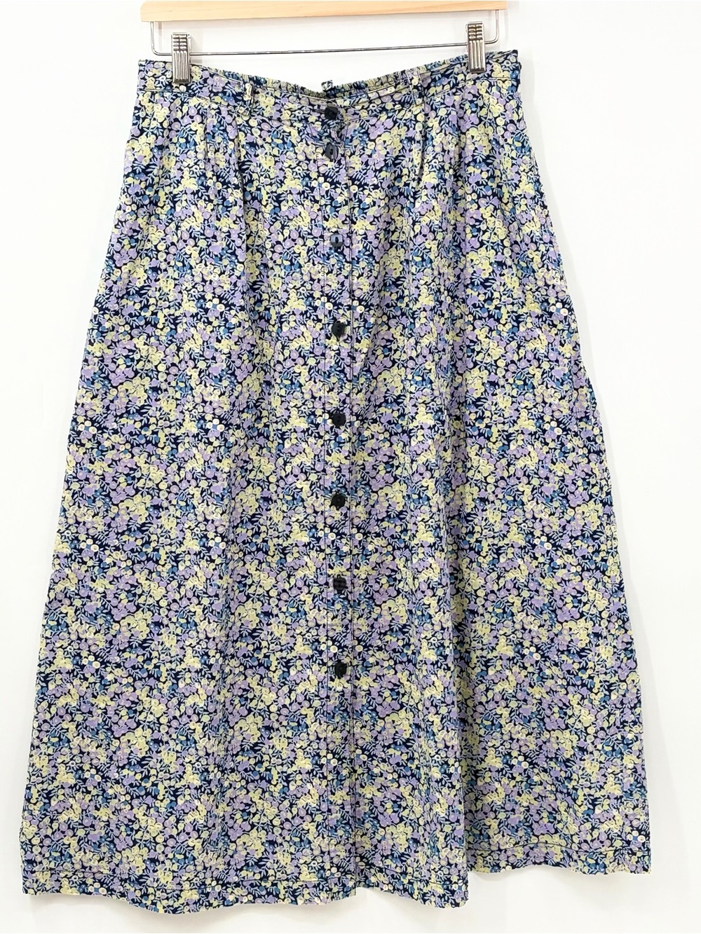 Liberty Of London Floral Button-Front Midi Skirt in Lavender and Yellow
